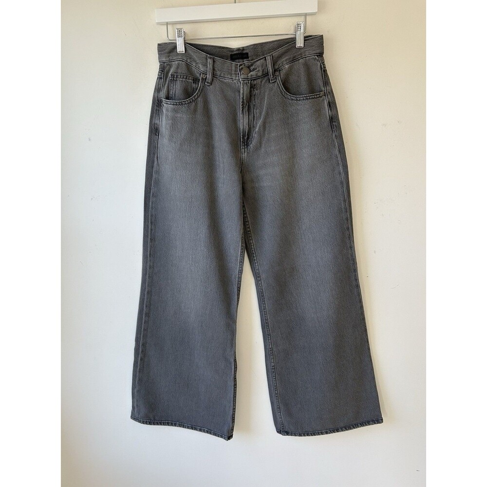 Uniqlo Wide Leg Mid Rise Drapey Jeans Grey Sz 26 Cotton Lyocell Retro Hemmed